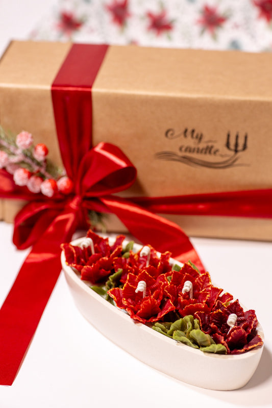 Poinsettia Flower 5 Wicks Candle