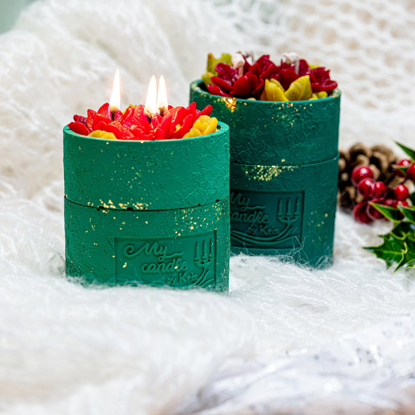 Poinsettia Flower Refillable Candle with Gift Box