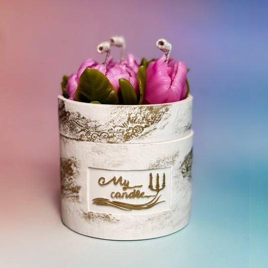 Peony Tulips Beeswax Flowers Refillable Candle with Gift Box