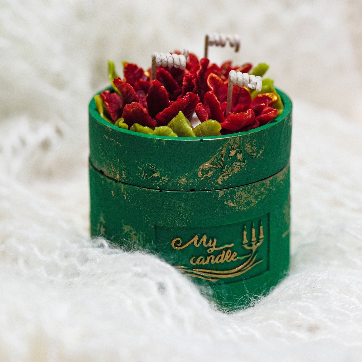 Poinsettia Flower Refillable Candle with Gift Box