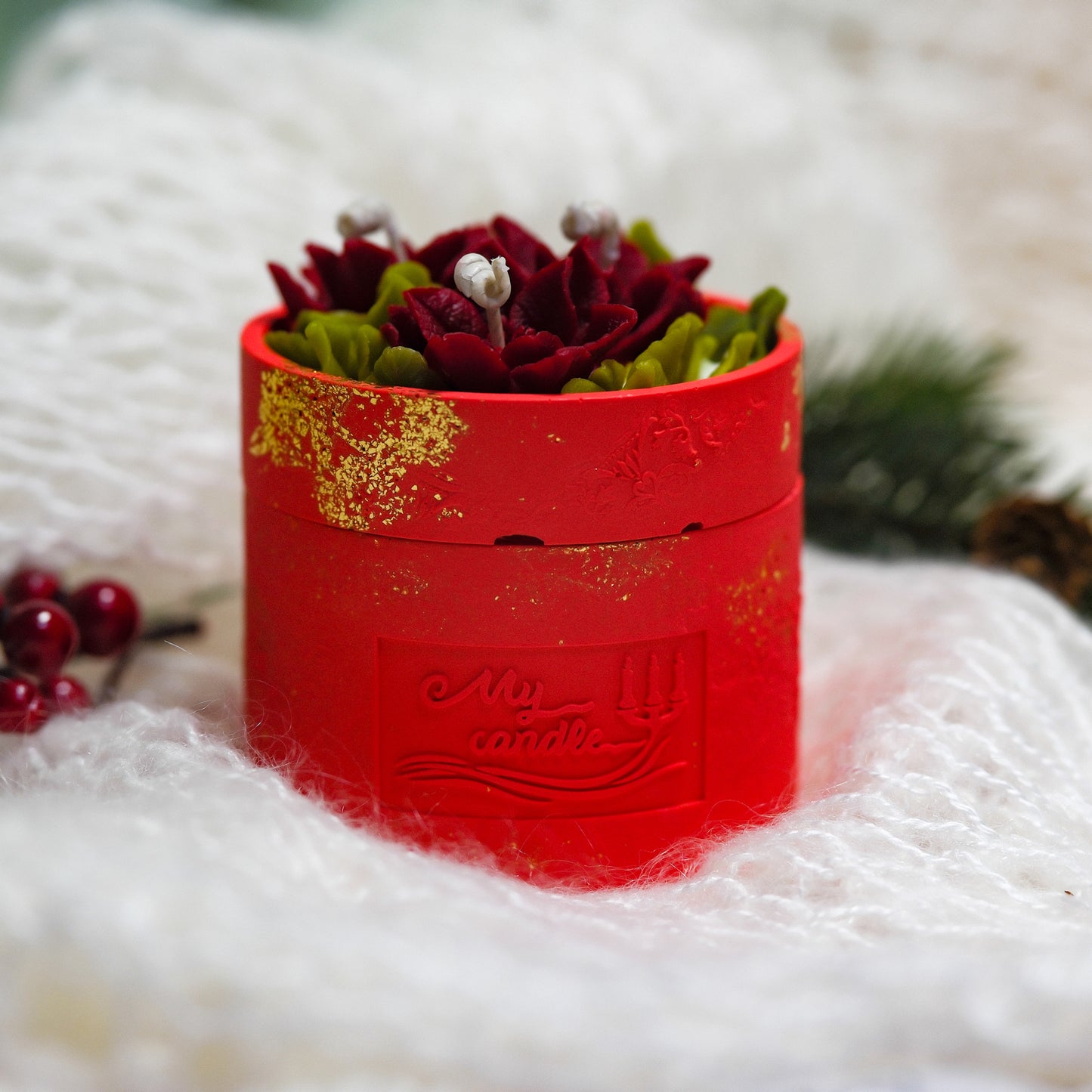 Poinsettia Flower Refillable Candle with Gift Box