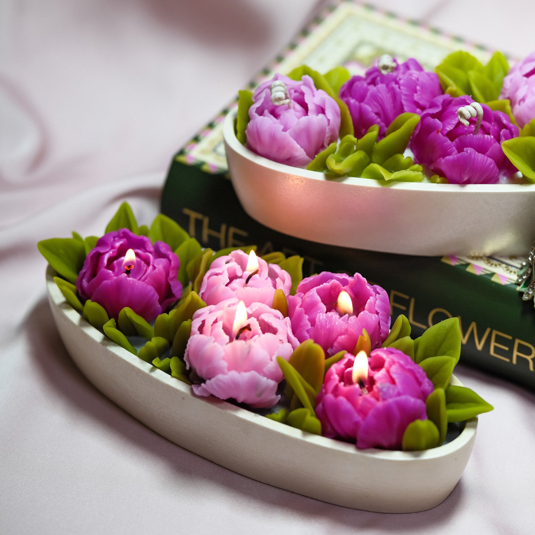 Peony Tulip Flowers Candle Set with Gift Box