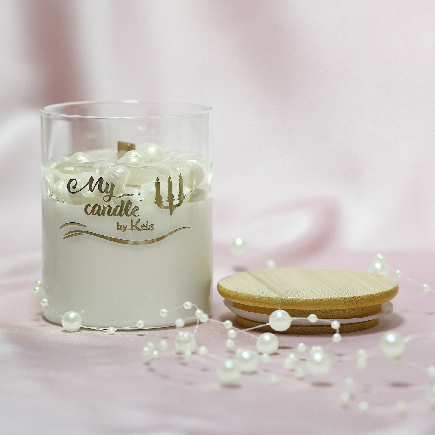 Hand-poured Soy Wax "Jade Orchid & Lotus" Scented Candle "Pearls"