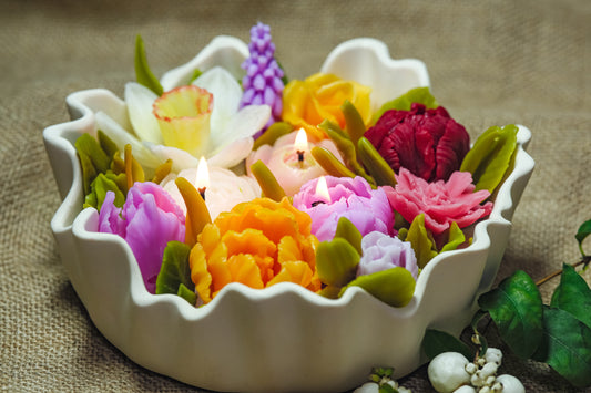Multi-colored Beeswax Flowers Candle Set "Flower Meadow" with Gift Box