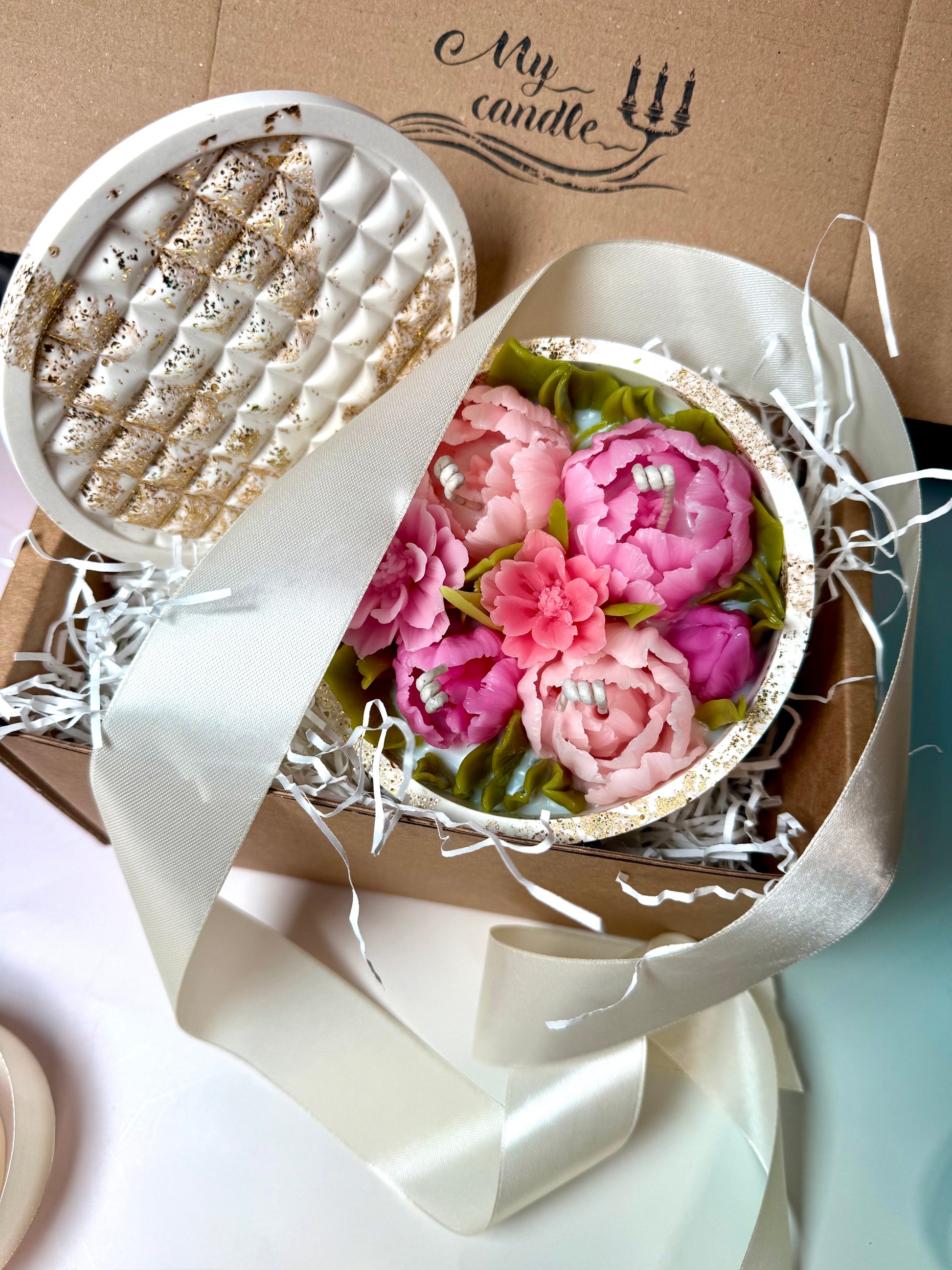 Bespoke floral gift presentation with luxury satin ribbon and sustainable packaging