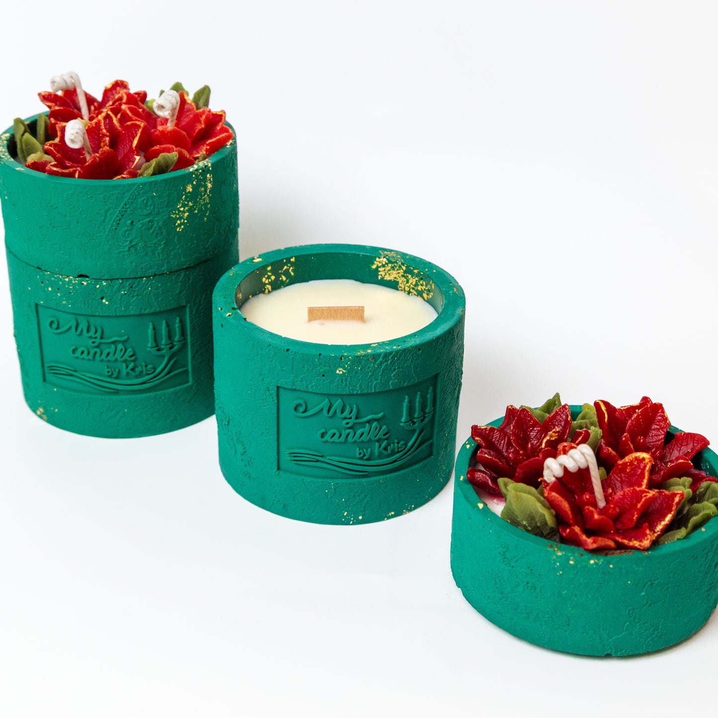 Poinsettia Flower Refillable Candle with Gift Box