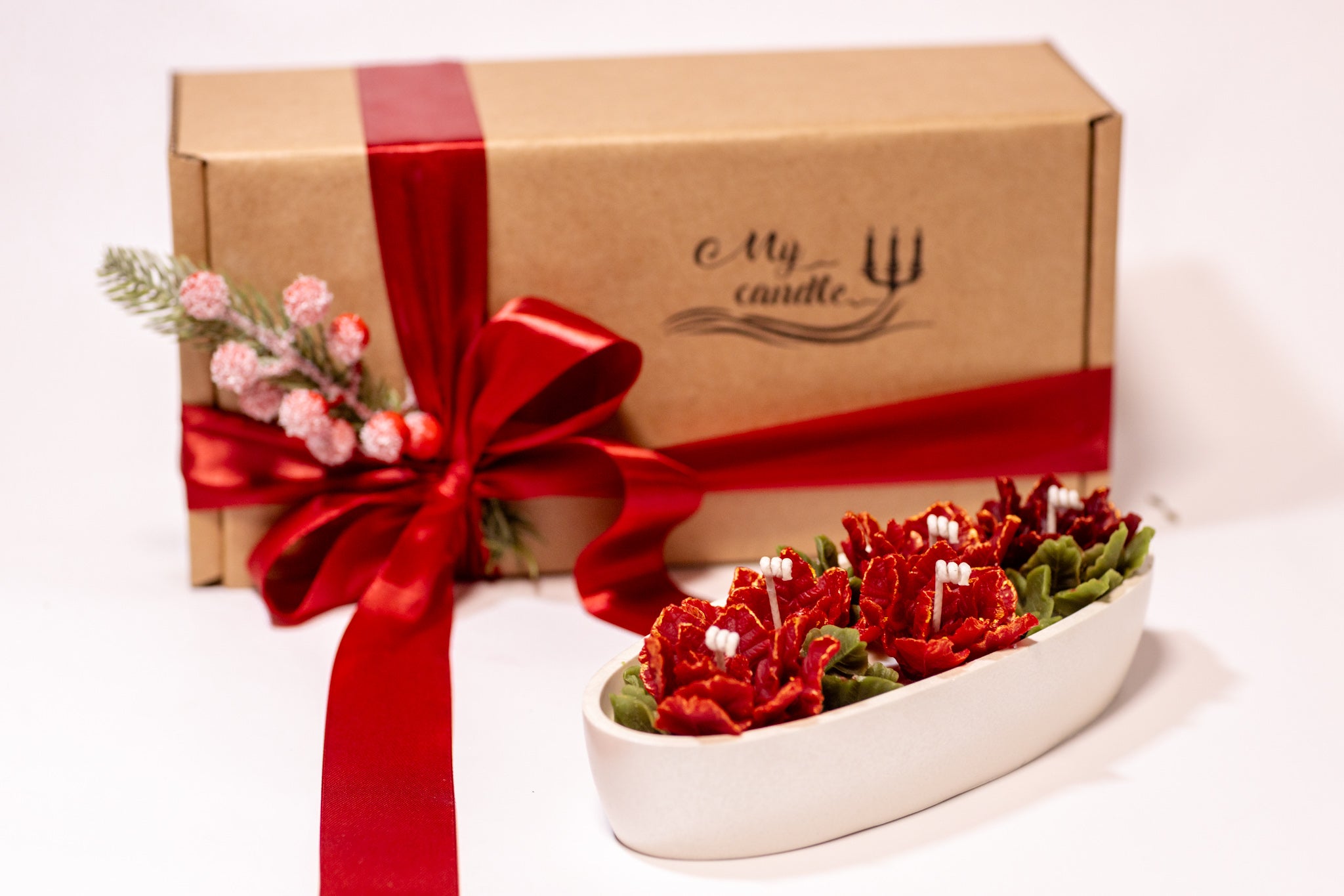 Poinsettia Flower 5 Wicks Candle with Gift Box