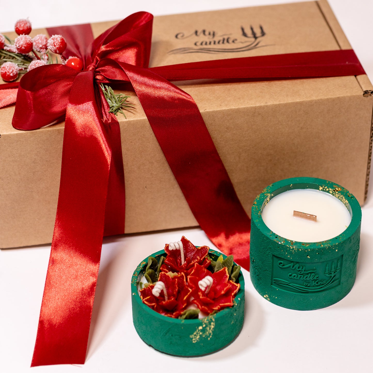Poinsettia Flower Refillable Candle with Gift Box