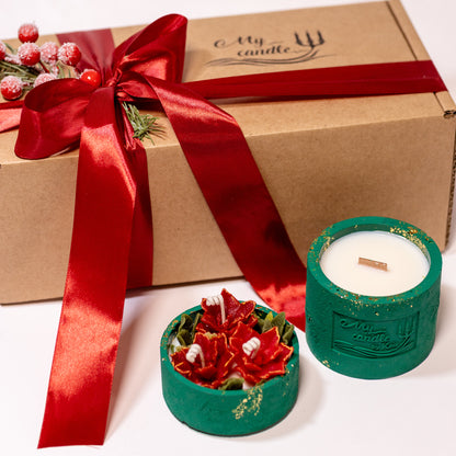 Poinsettia Flower Refillable Candle with Gift Box