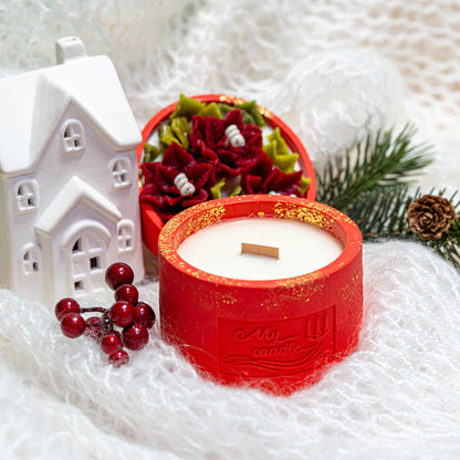Poinsettia Flower Refillable Candle with Gift Box