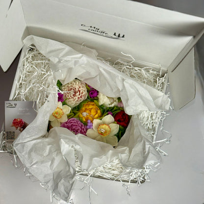 Multi-colored Beeswax Flowers Candle Set "Flower Meadow" with Gift Box