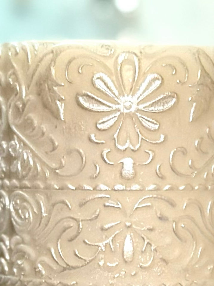 The Pearl Heritage Set — Hand-Painted Jesmonite Candle Holder & Ornate Soy Wax Pillar