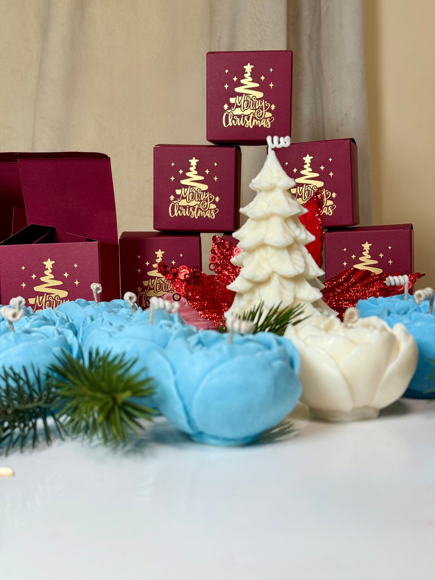 Handmade Peony Flower Soy Wax Candle with Christmas Box