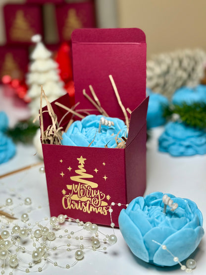Handmade Peony Flower Soy Wax Candle with Christmas Box