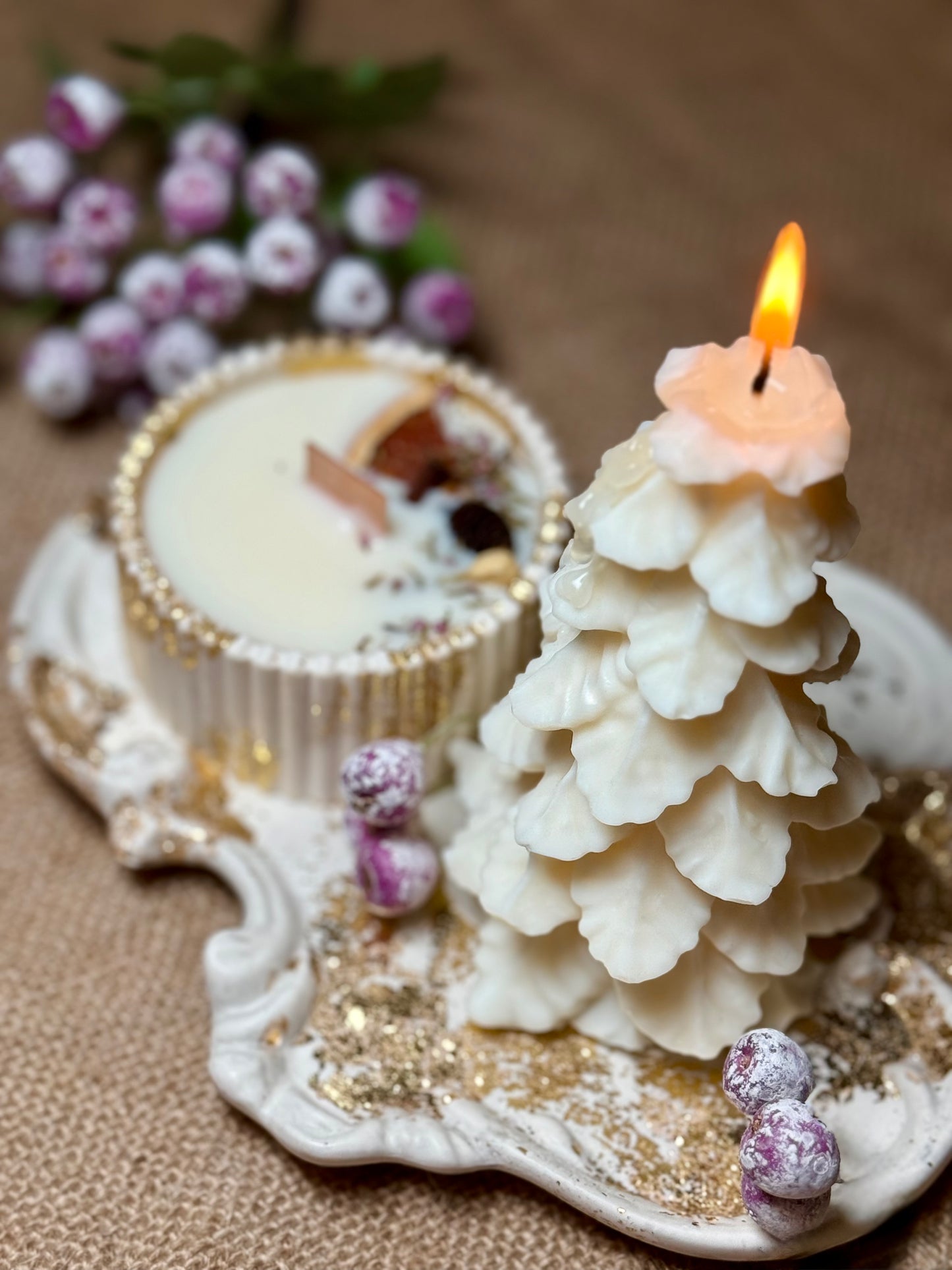 Golden Candle Gift Set "Christmas Tree" with Personalisation