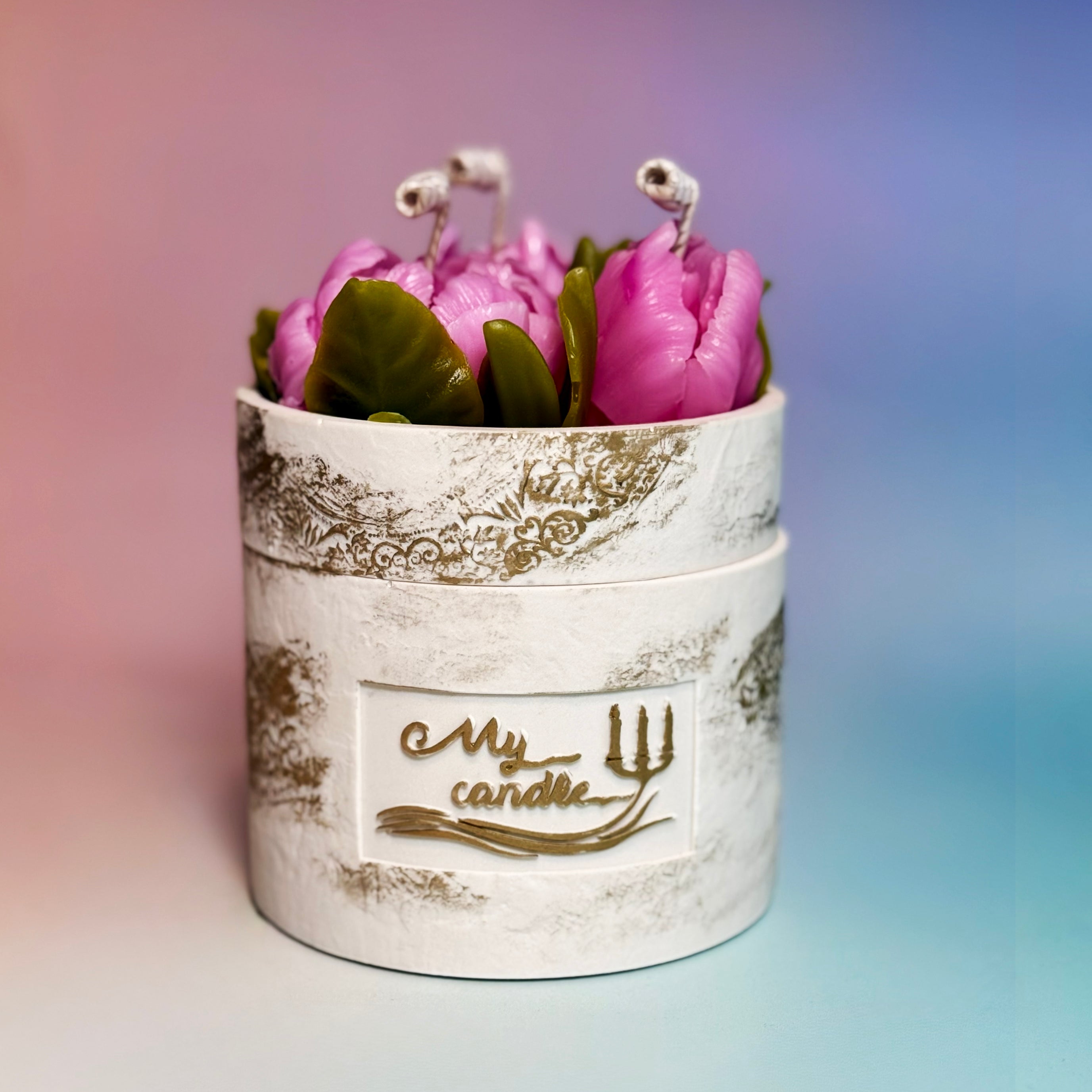 Peony Tulips Beeswax Flowers Refillable Candle with Gift Box