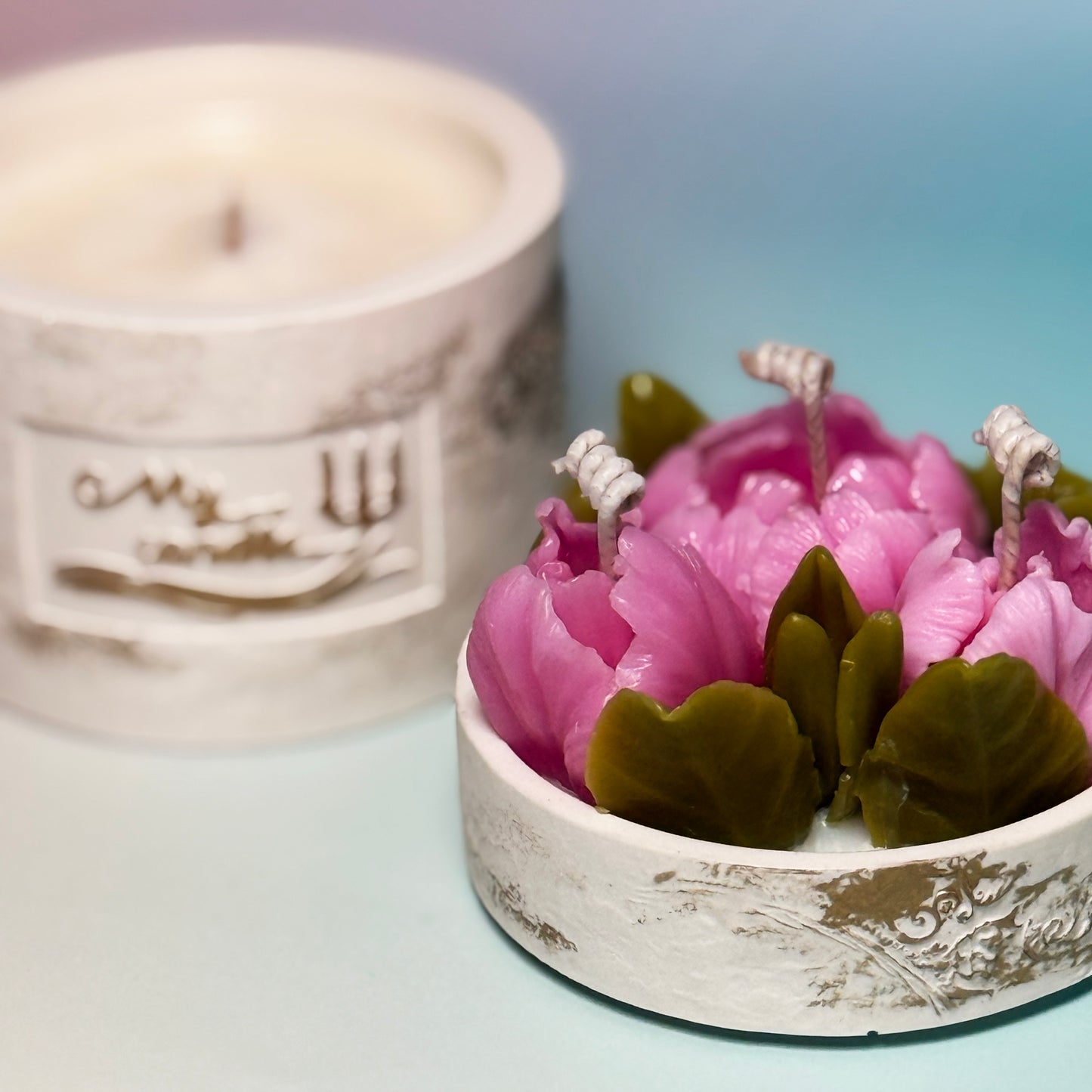 Peony Tulips Beeswax Flowers Refillable Candle with Gift Box
