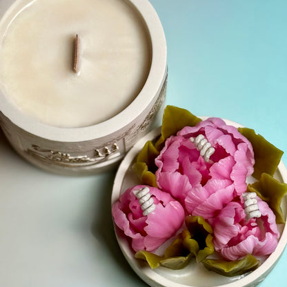 Peony Tulips Beeswax Flowers Refillable Candle with Gift Box