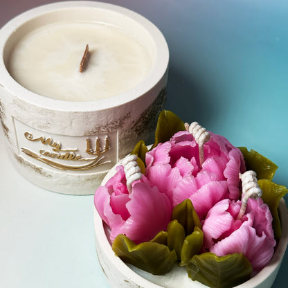Peony Tulips Beeswax Flowers Refillable Candle with Gift Box