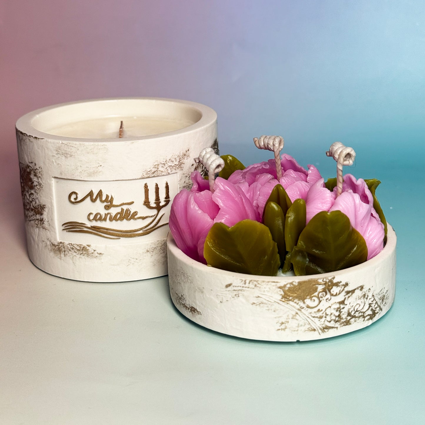 Peony Tulips Beeswax Flowers Refillable Candle with Gift Box