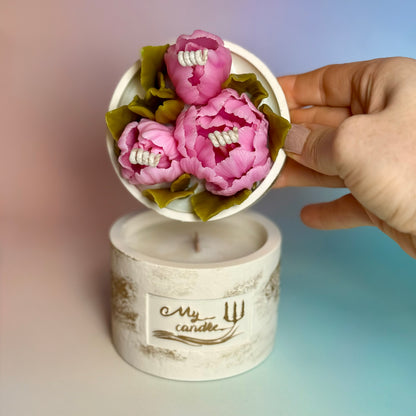 Peony Tulips Beeswax Flowers Refillable Candle with Gift Box