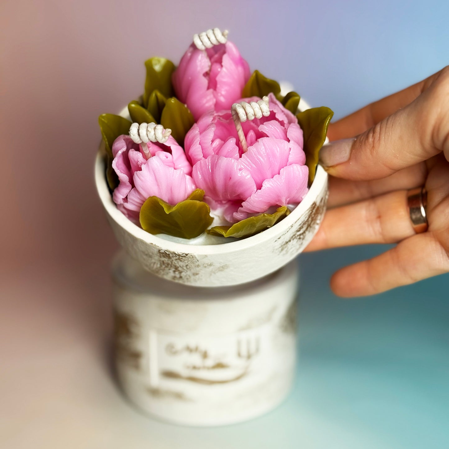 Peony Tulips Beeswax Flowers Refillable Candle with Gift Box