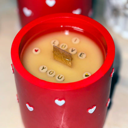 Hand-poured Soy Wax Candle with Hidden Message "I Love You"