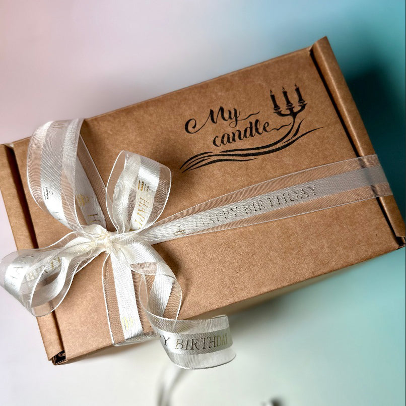 Bespoke gift box for floral candles, ready for international shipping as a premium flower candle keepsake.