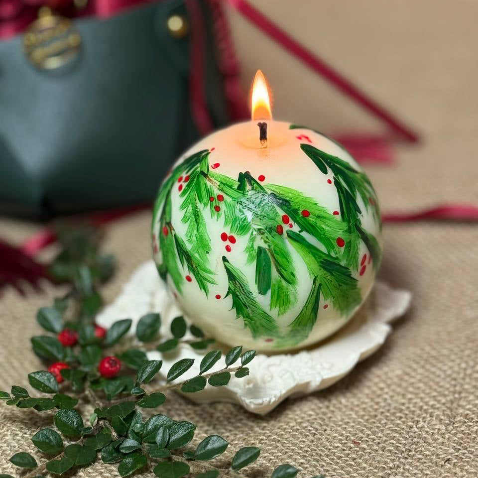 Handmade Unscented Beeswax & Soy Wax Blend Candle "Christmas Ball"