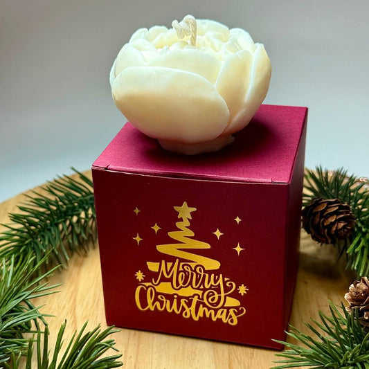 Handmade Peony Flower Soy Wax Candle with Christmas Box