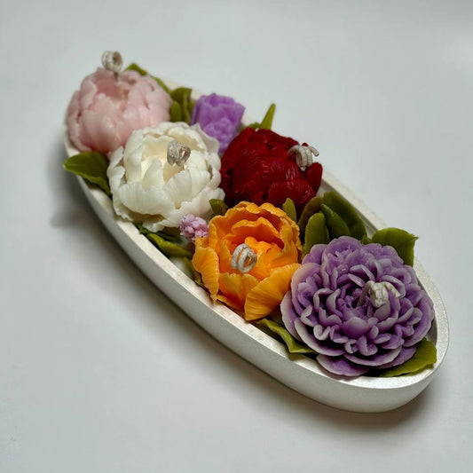 Multi-colored Peony Tulip Flowers Candle Set