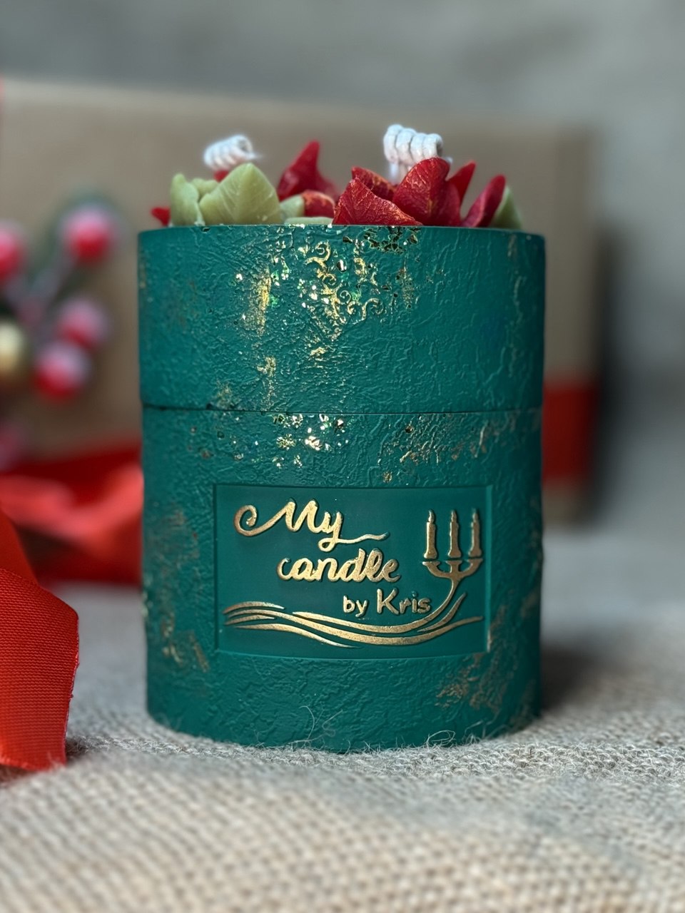 Poinsettia Flower Refillable Candle with Gift Box