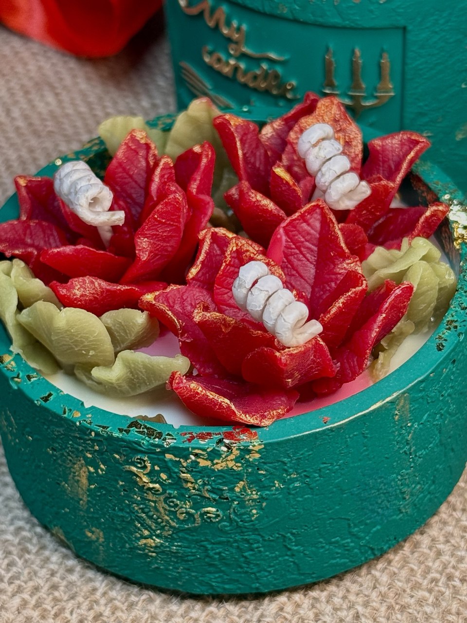 Poinsettia Flower Refillable Candle with Gift Box