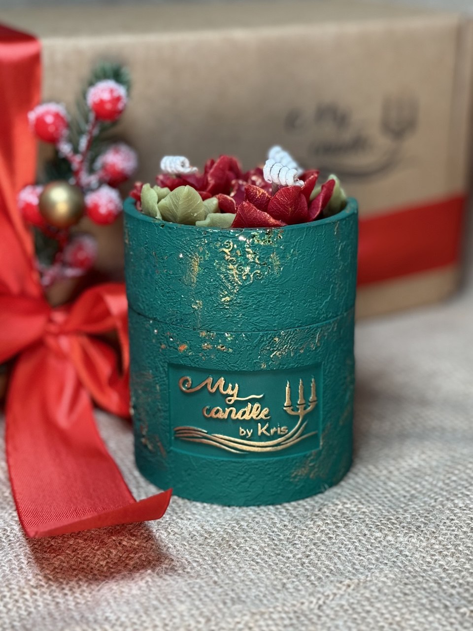 Poinsettia Flower Refillable Candle with Gift Box