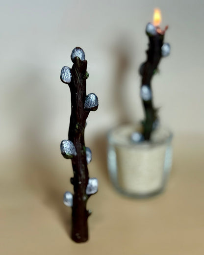 Beeswax Willow Branch Candle with Jesmonite Bird Candle Holder & Gift Box