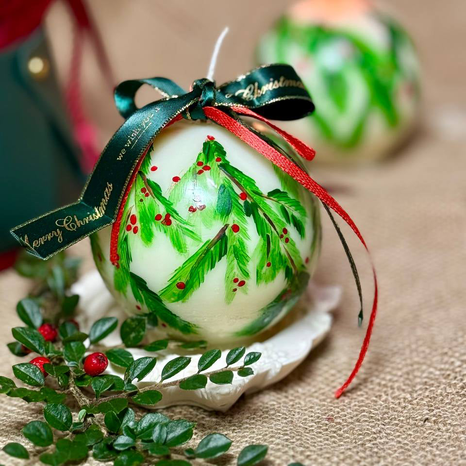 Handmade Unscented Beeswax & Soy Wax Blend Candle "Christmas Ball"