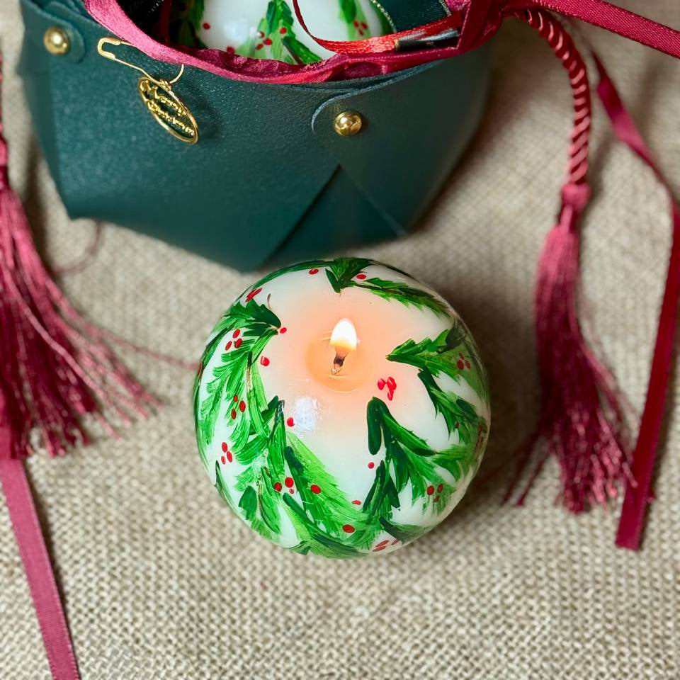 Handmade Unscented Beeswax & Soy Wax Blend Candle "Christmas Ball"