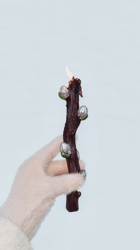 Beeswax Willow Branch Candle with Jesmonite Bird Candle Holder & Gift Box