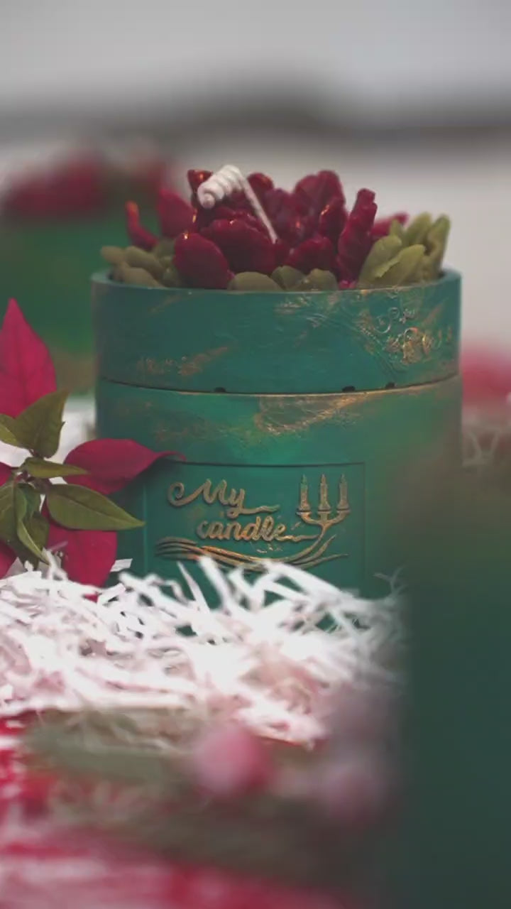 Load video: Poinsettia Flower Refillable Candle with Gift Box