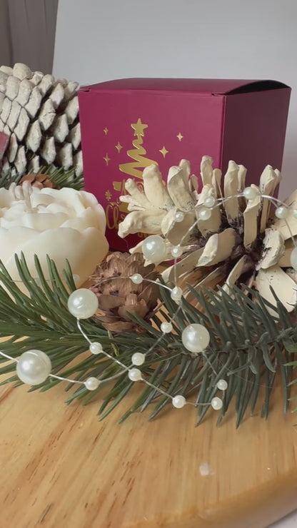 Handmade Peony Flower Soy Wax Candle with Christmas Box